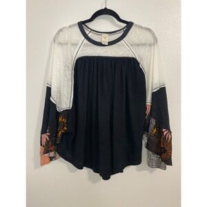 FREE PEOPLE Friday Fever Mixed Media Top Size S